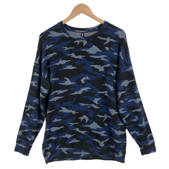 Athleta Sweatshirt Womens Large Blue Camouflage Long Sleeve Crew Neck Pullover - Picture 1 of 11